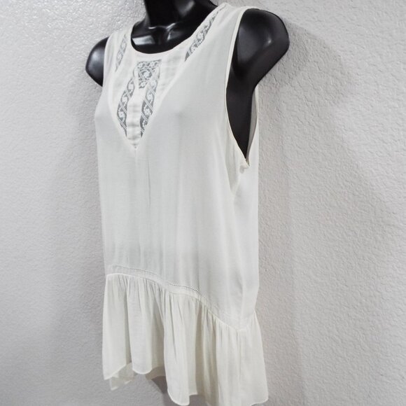 Zara Basics Off White Lightweight Sleeveless Top V Neck with Lace Detail Small - Picture 7 of 11